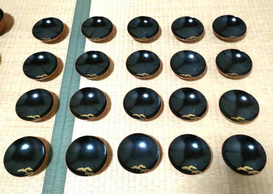 明治42年 吸物椀 20客 外朱内黒 金蒔絵 共箱付 漆器 金彩 時代物 汁椀