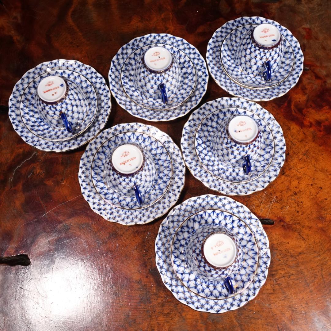 ロモノーソフ LOMONOSOV ソ連時代 コバルトネット トリオ ポットセット