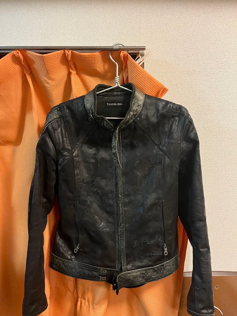 ヤスユキイシイ ブラックレザーシングルライダースジャケット