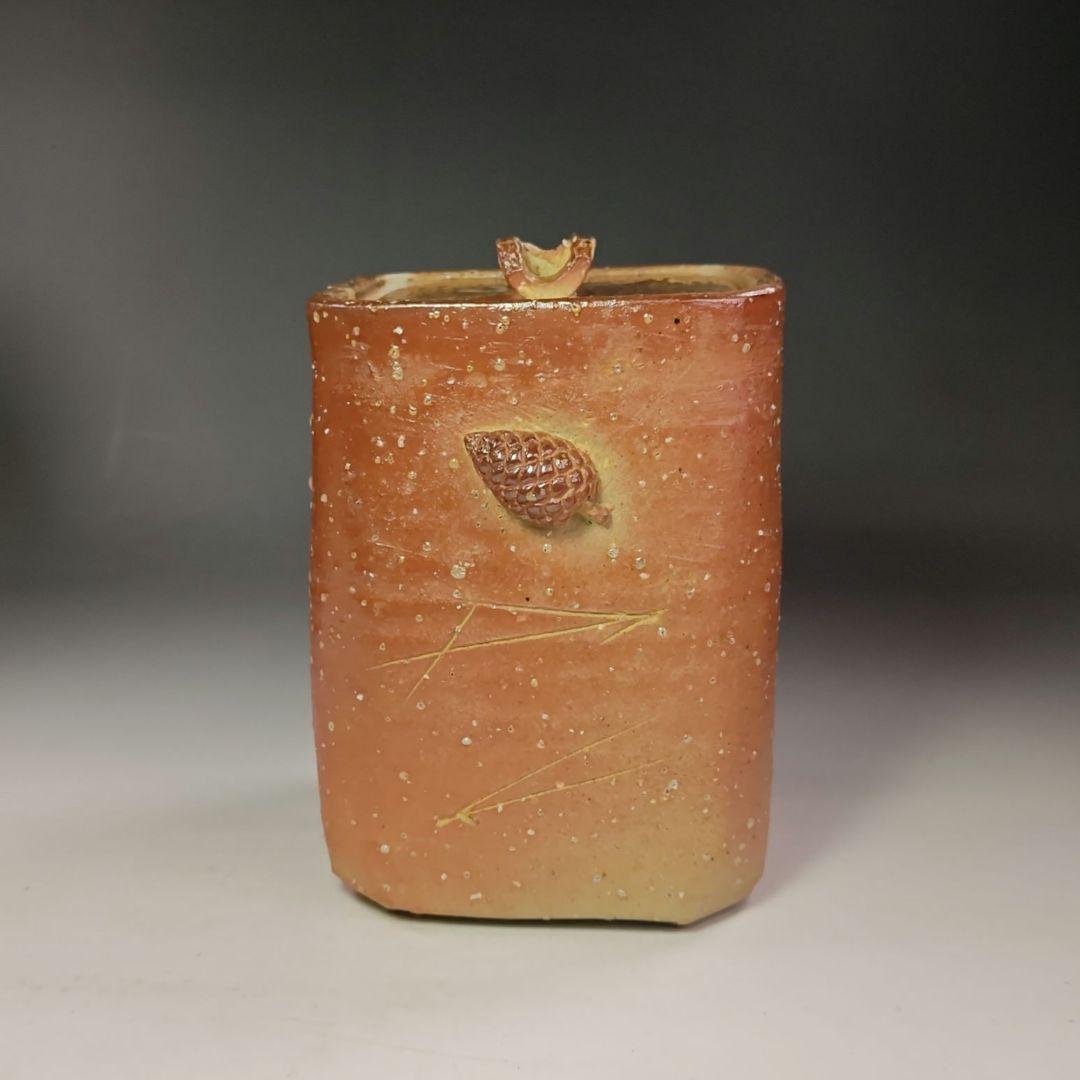 イ699 水指『信楽焼　四方形松ぼっくり耳　水指　共箱』『作家物』茶道具