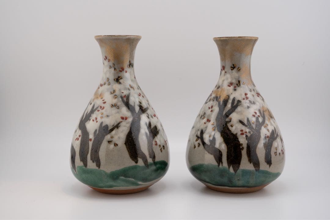 【美品】初代須田菁華　酒器 雲錦 徳利 盃二個一対　九谷焼