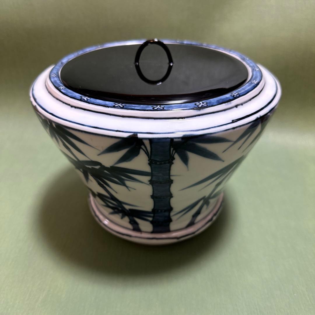 【美品】水指　真葛香斉　竹之絵　共蓋あり