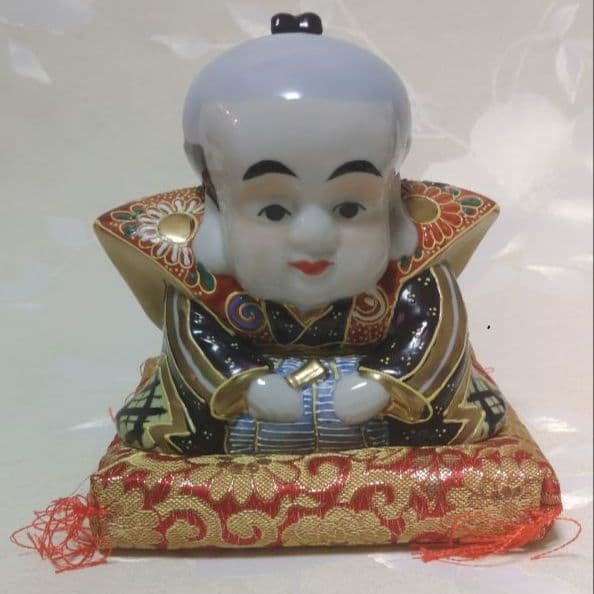 福助人形　九谷焼　在銘　金彩　陶器製　ミ10