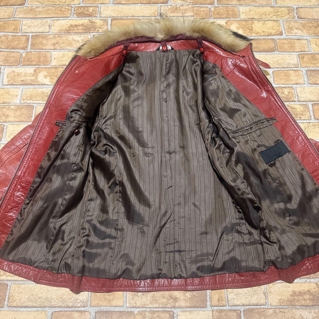 レザージャケット バッファロー 赤 ワインレッド ファー 50 XL Y2K