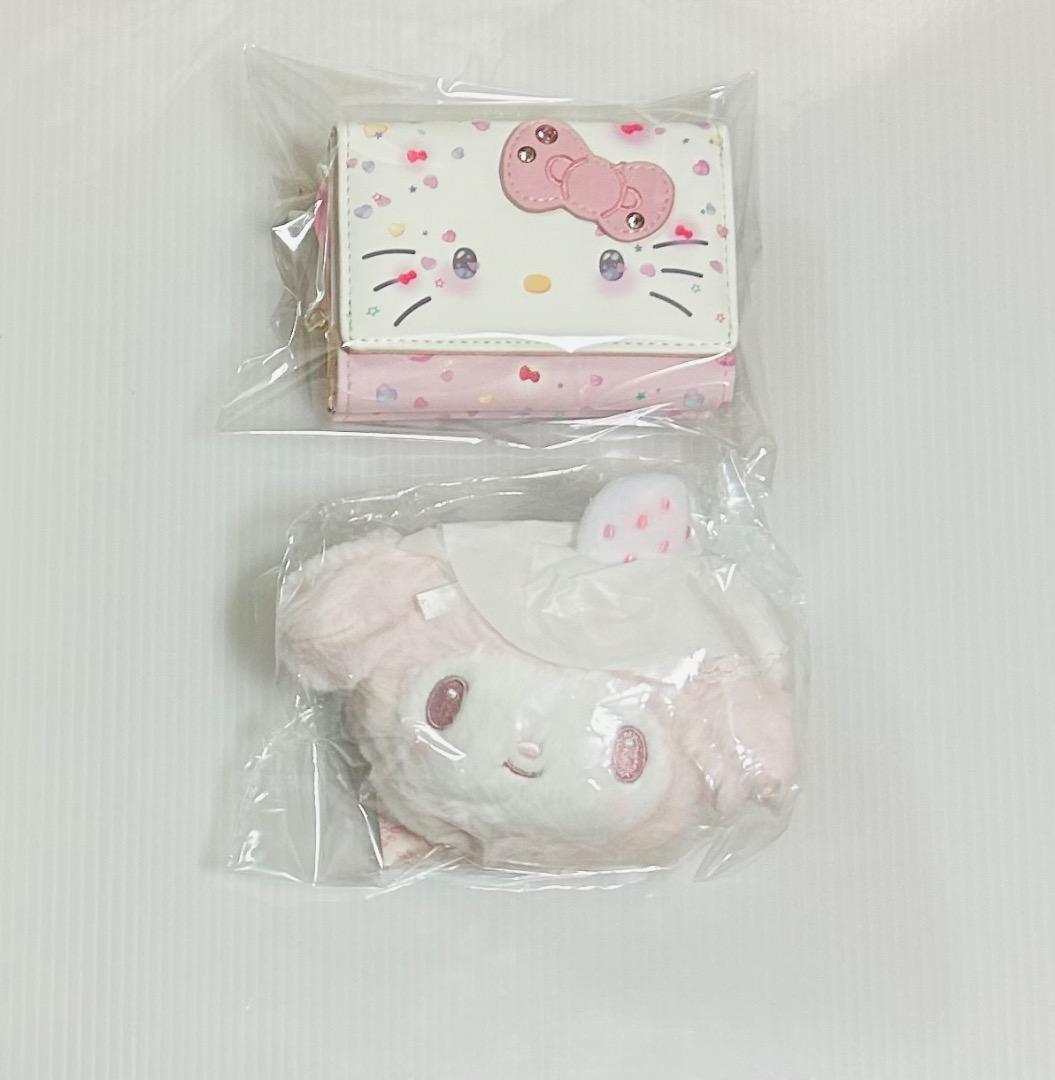 キティ50周年折り財布／　マイメロディ白いちごのティータイム　フェイス型ポーチ