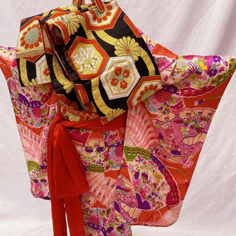 506ag15小物類、506ag15◎七歳 女児 アンティーク着物&丸帯&長襦袢