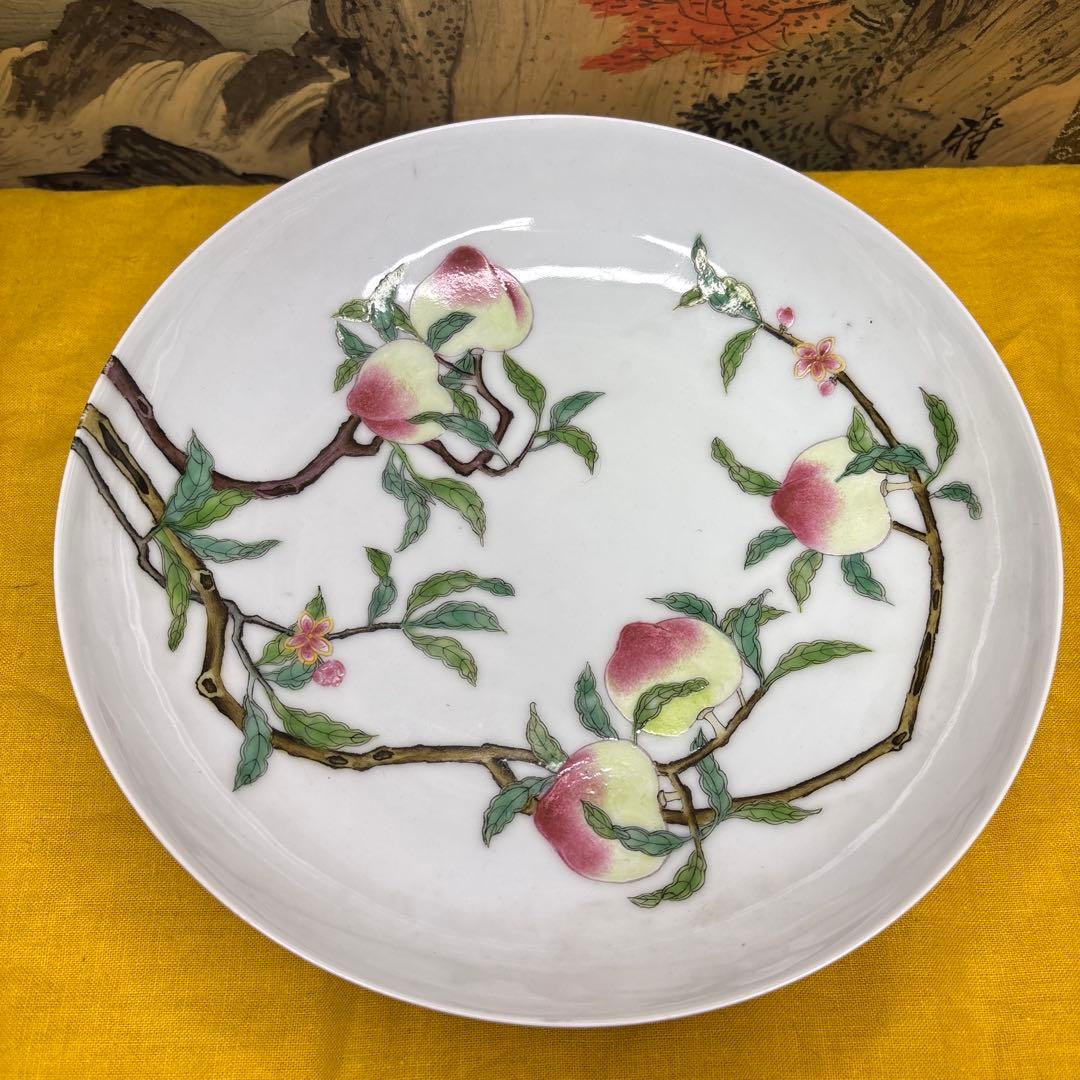 中国美術 　壽桃 皿 清時代