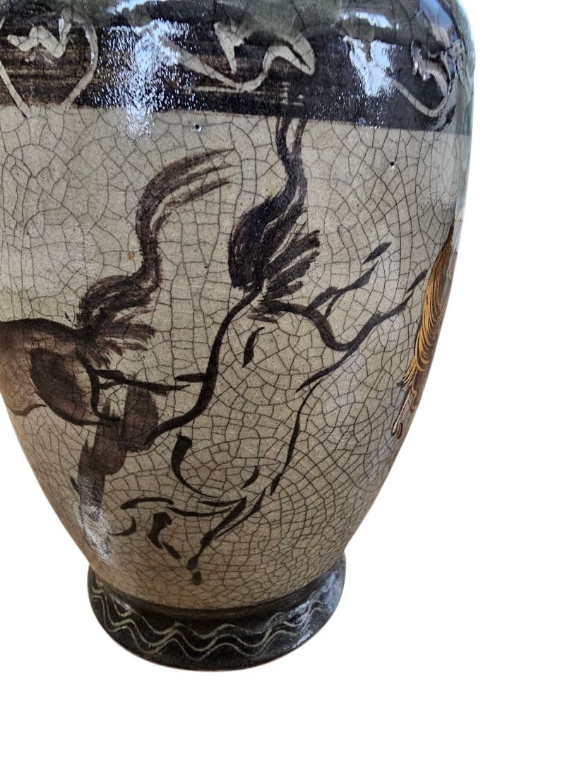 相馬焼 花瓶 花器 壺 陶芸 金彩 馬 双馬 高さ約28.5cm 骨董