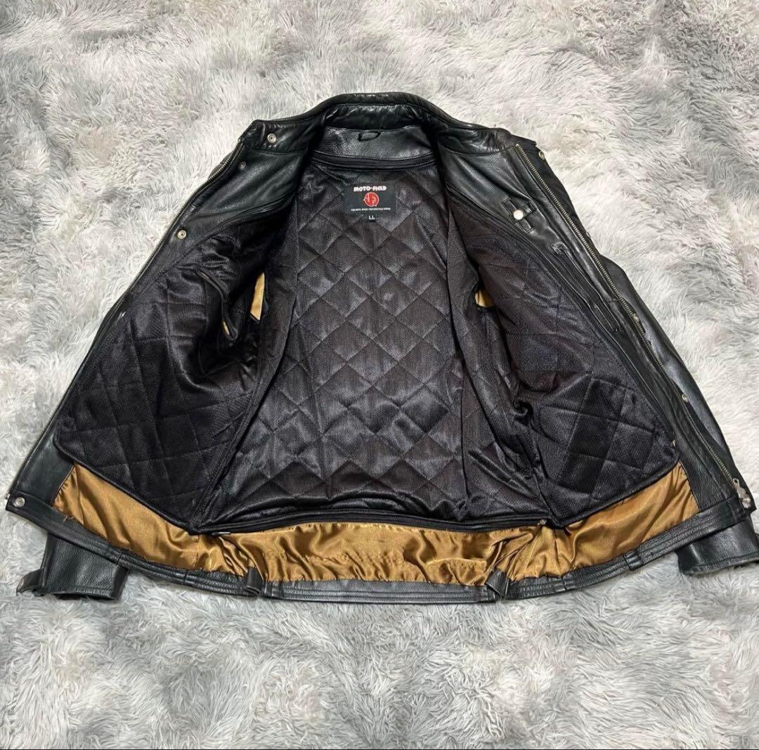 【良品】MOTO FIELD 牛革 レザーライダースジャケットBLACK LL