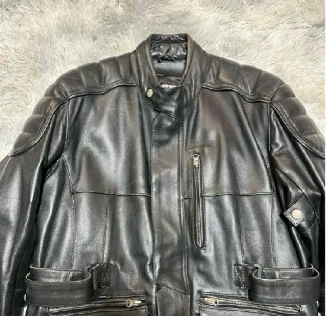 【良品】MOTO FIELD 牛革 レザーライダースジャケットBLACK LL