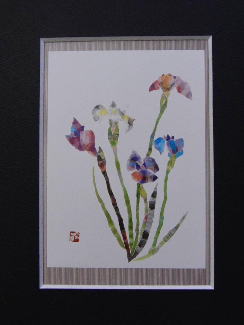 片岡鶴太郎、【菖蒲】、希少画集画、新品高級額・額装付、状態良好
