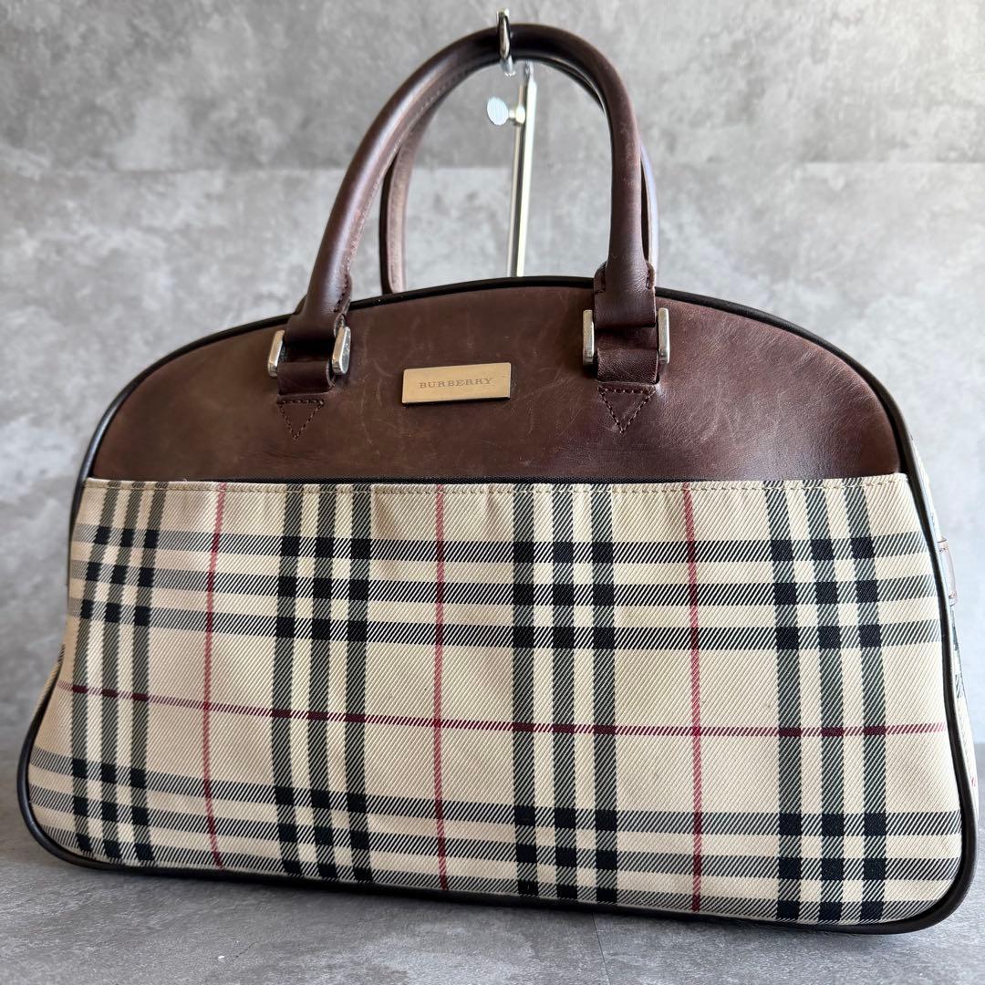 ⭐️バーバリー⭐️ノバチェック×レザー ハンドバッグ ミニボストン ブラウン