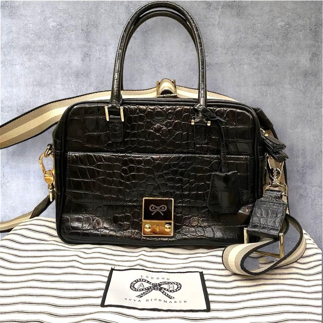 s*4様 Anya Hindmarch クロコ型押し 2WAY ハンドバッグ カ