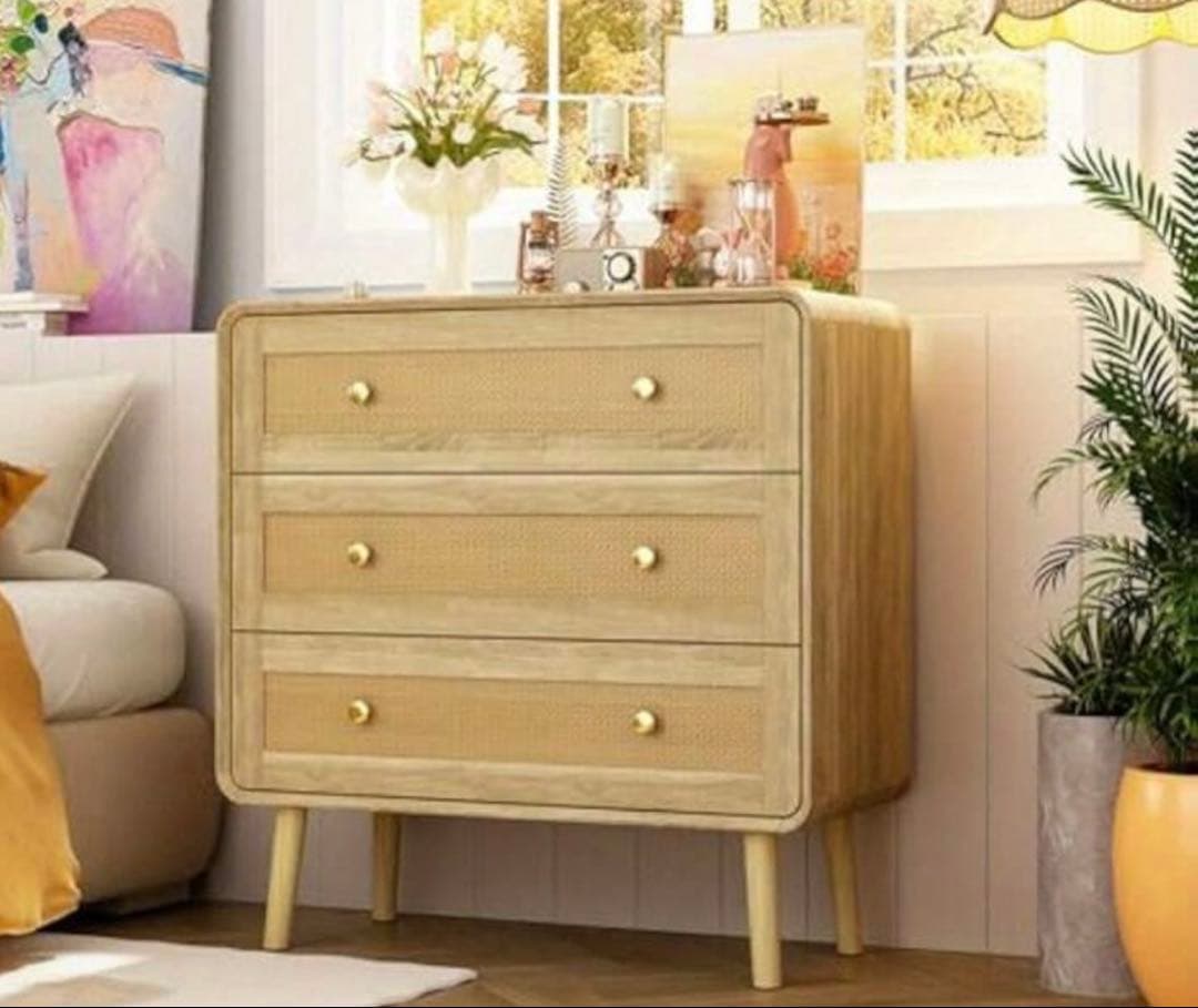 ナチュラルラタン3段チェスト