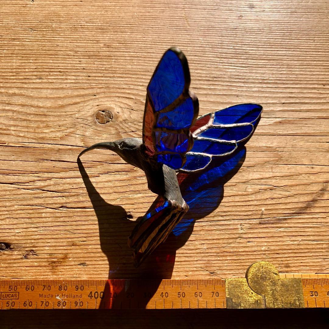 ヴィンテージ　ハチドリ　ハミングバード　アメリカ製　ステンドグラス　モビール　青