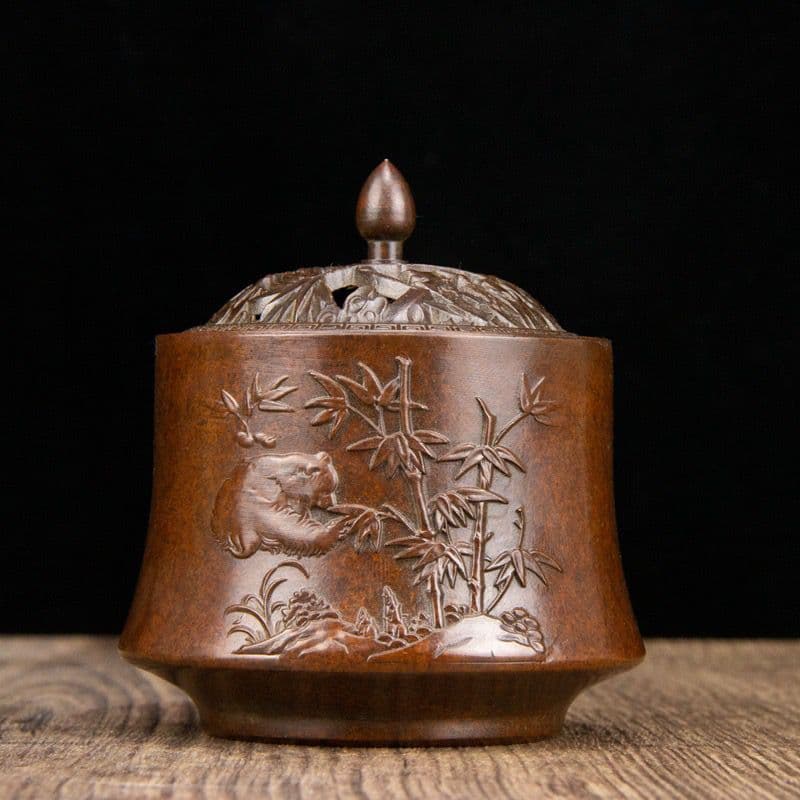 パンダ文竹薫香炉 香道具　蓋置 工芸品 美術品 置物