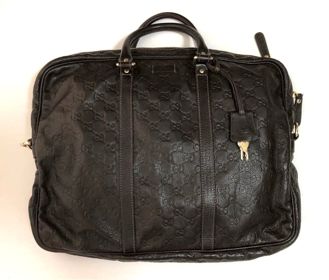 【美品】GUCCI / グッチシマレザー ビジネスバッグ ダークブラウン