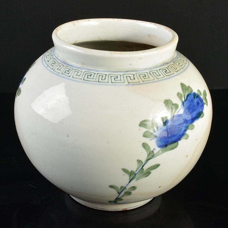 朝鮮美術　李朝　色絵　花文　壺　M　R7348B