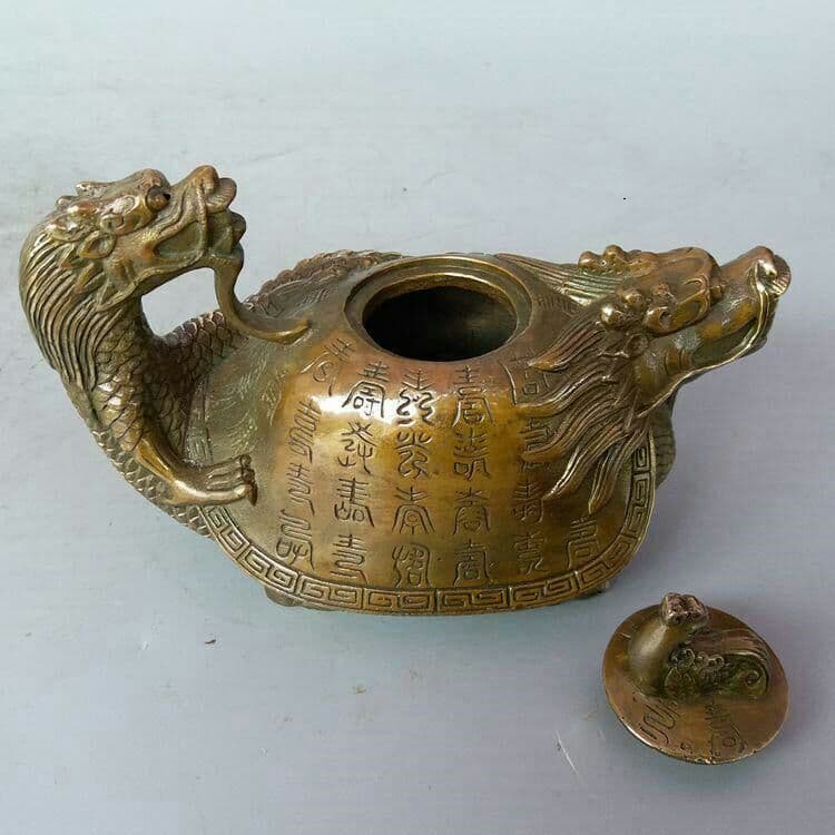 手作り鋳造  純銅  竜亀  急須  風水  茶器  置物91