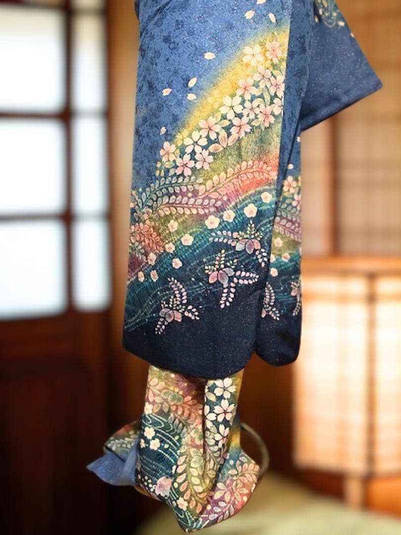 ♡ 未使用　振袖　桜流水につた　ブルー♡