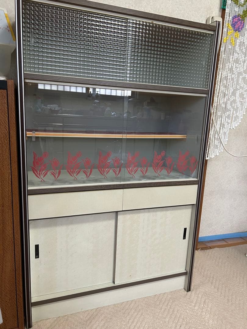 昭和レトロ ガラス扉収納棚 水屋　食器棚　引き取り可能
