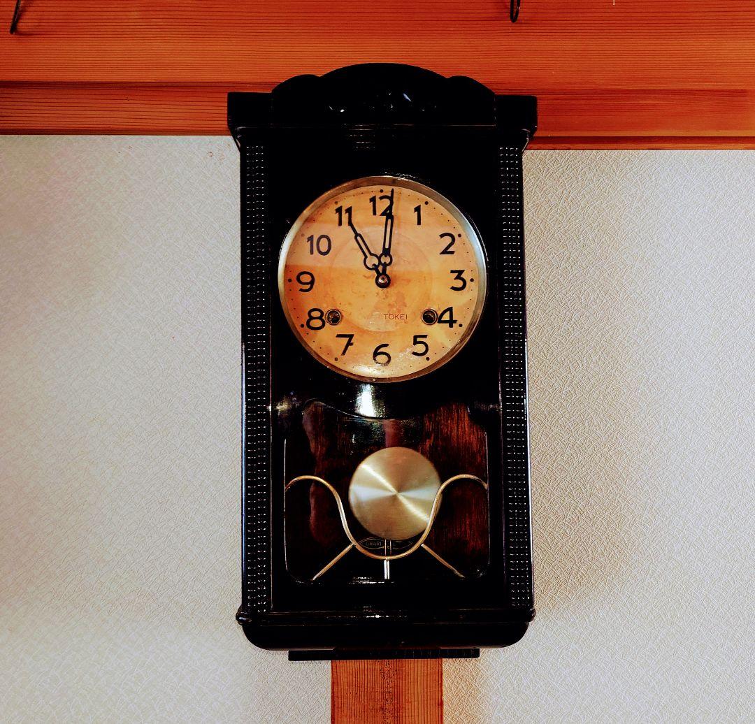 〈完動・美品〉尾張時計地球馬印　宮型ゼンマイ振り子時計 古時計　ボンボン時計