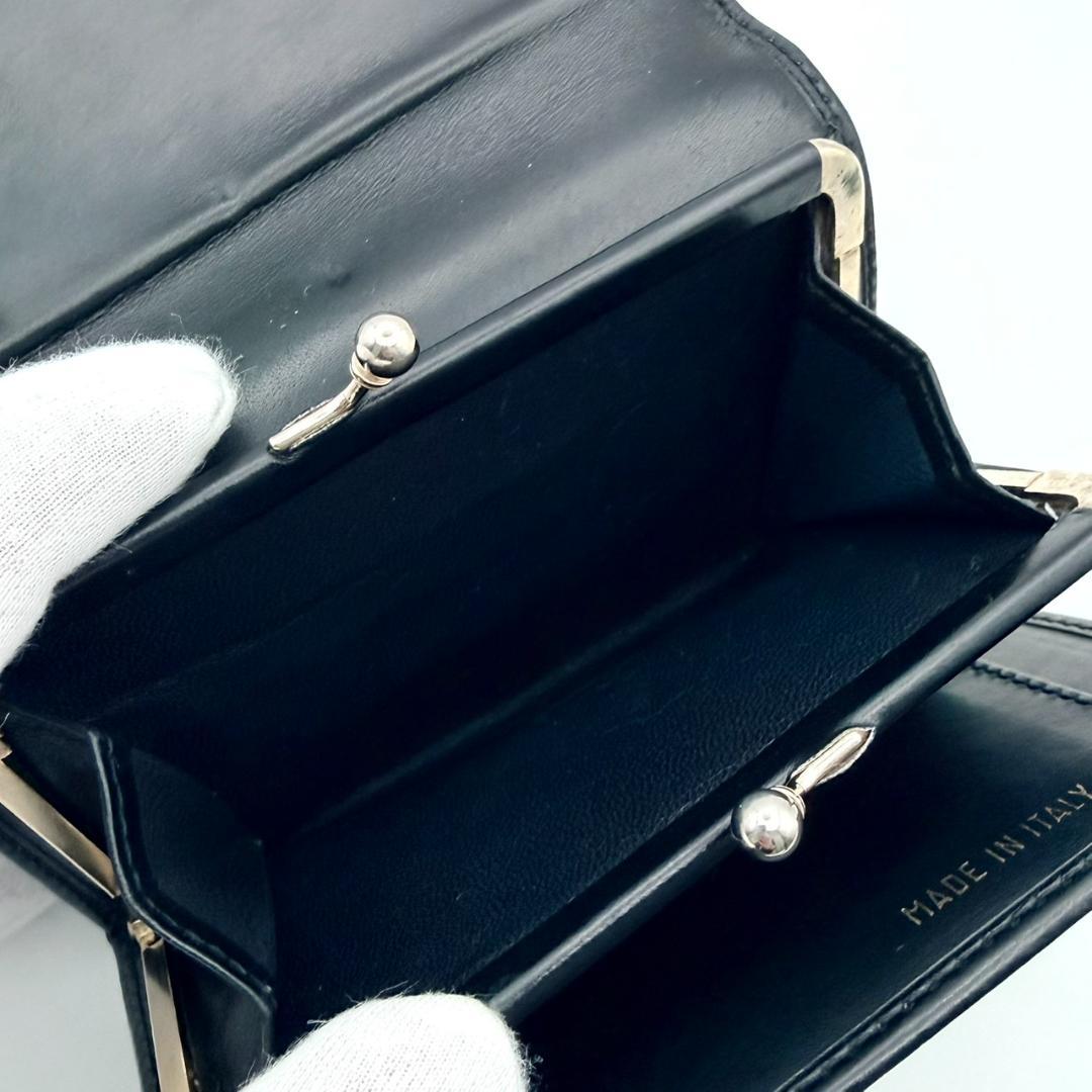 CELINE セリーヌ 馬車金具 がま口 三つ折り財布 ブラック レザー