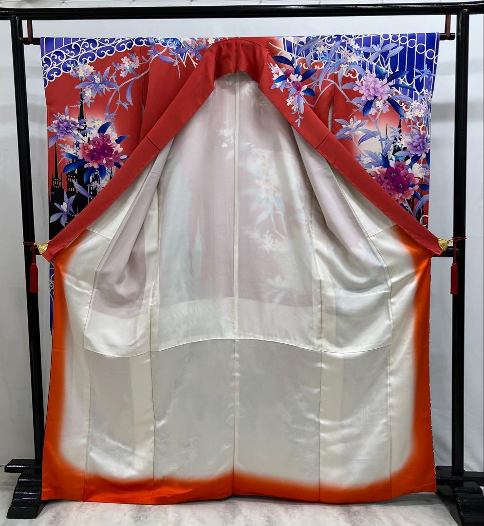 振り袖　フルセット　長襦袢付　モダン　珍品　洋花　金彩加工　620
