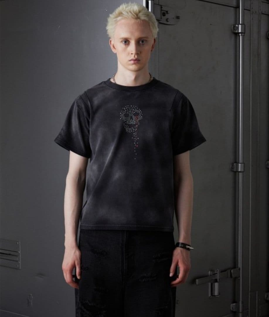 【GRANCY】スカルラインストーンデザインtシャツ 黒