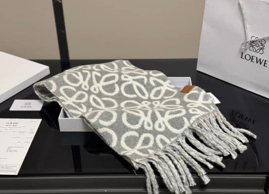 LOEWE ロエベ アナグラム マフラー グレー 180×30cm