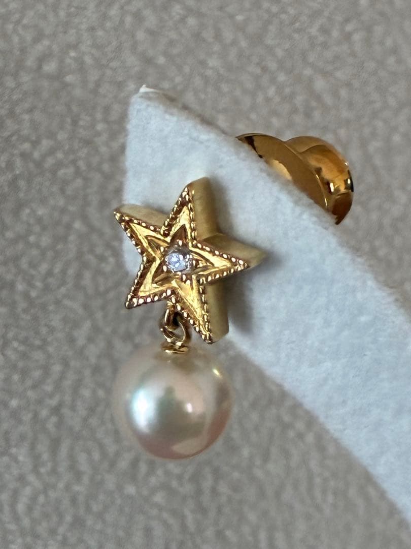 年末セール☆パール綺麗♡【美品】ミキモト K18 あこや　ダイヤモンド 星　ピン