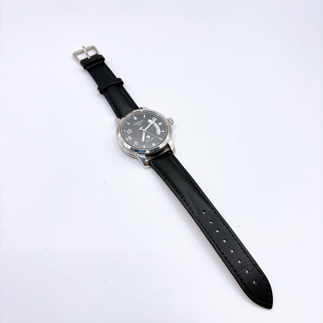 稼働品 TISSOT PRC200 ブラック デイト メンズ 腕時計 革ベルト