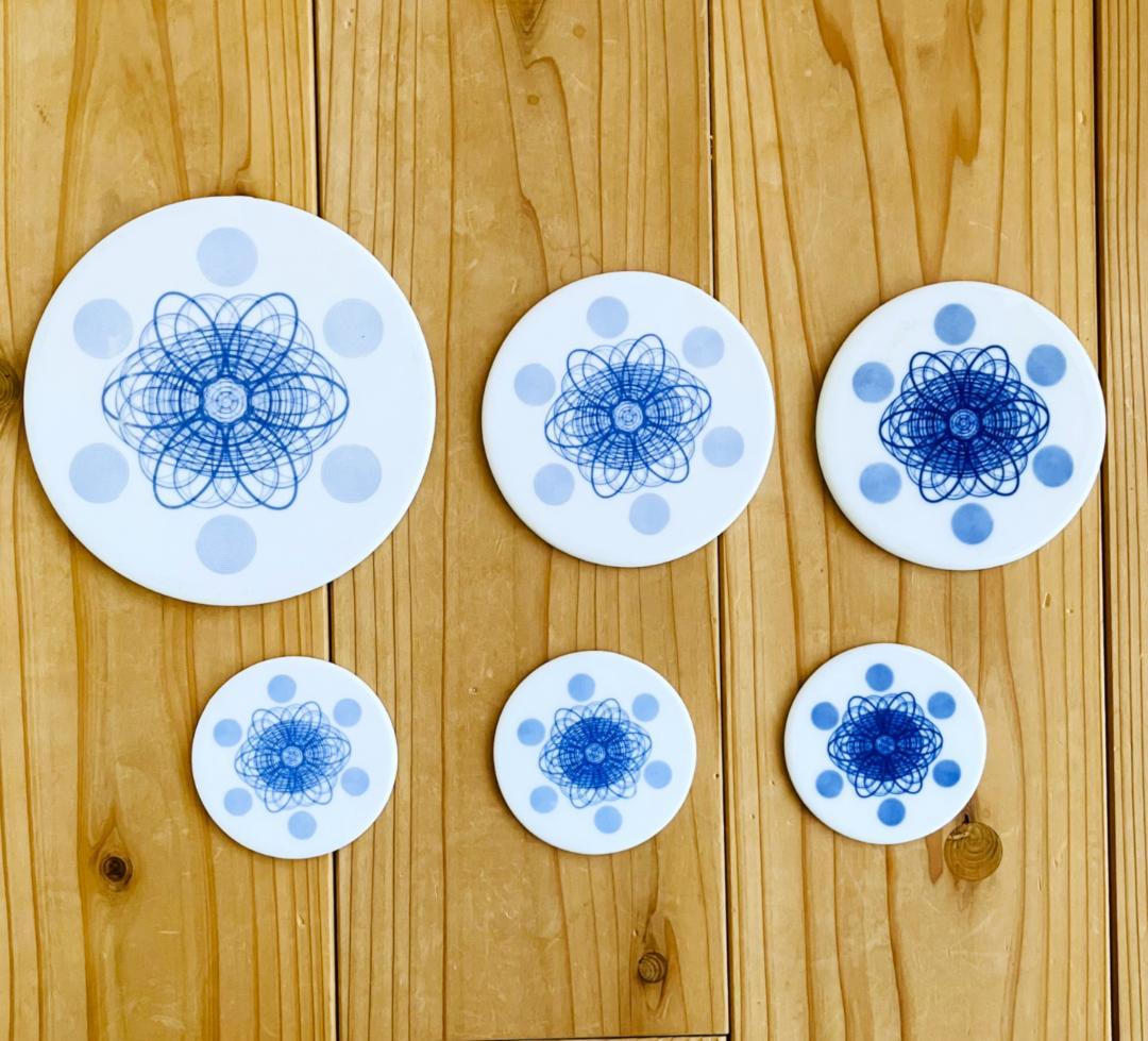 足立育朗氏 監修 有田焼 波動プレート 丸型　3サイズ　6枚