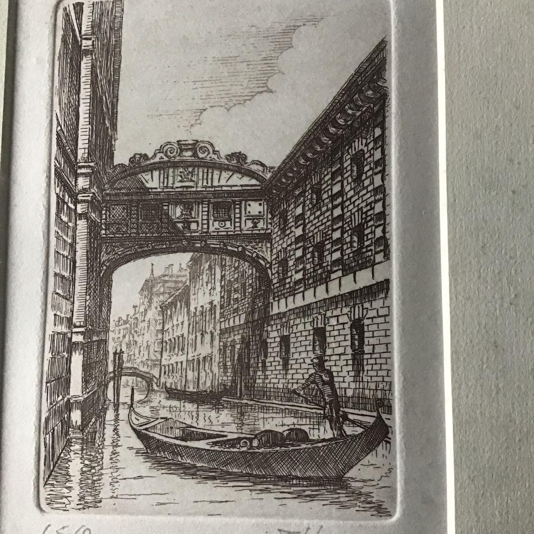 ベネチア名所風景　ため息橋　「永遠の愛で結ばれる橋」　　銅版画