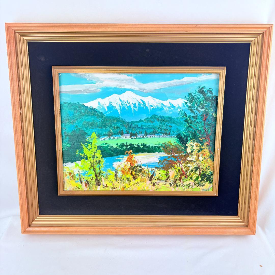 【真作】島本良平　信濃路（大町）風景 F6号 油彩画 額装品 洋画　F6号