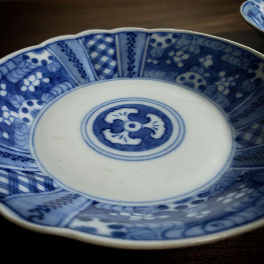 皿 2枚 染付 芙蓉手 明治 大正 銘 イ号