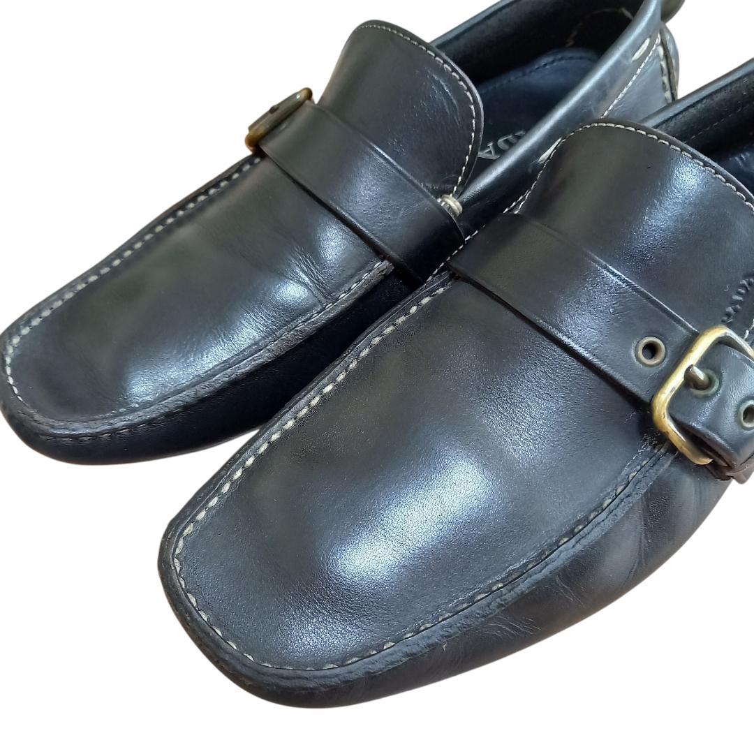 即日配送★ PRADA プラダ ドライビングシューズ ブラック レザー 28