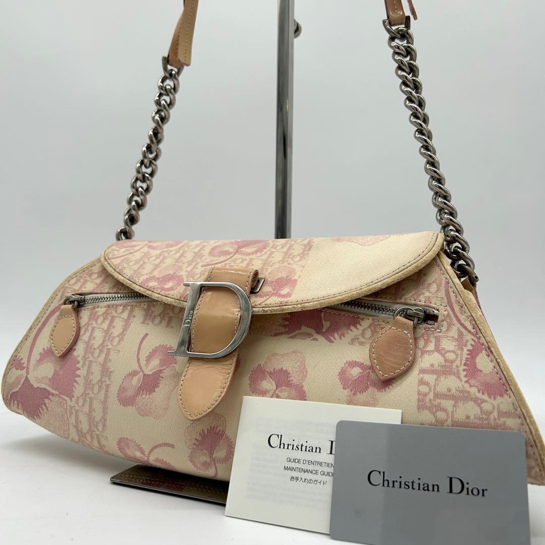 【稀少】クリスチャンディオール フローラ ショルダーバッグ キャンバス ピンク