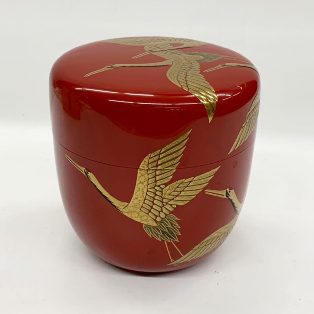 【大棗　朱鶴蒔絵】高蒔絵　内銀　市川準斎