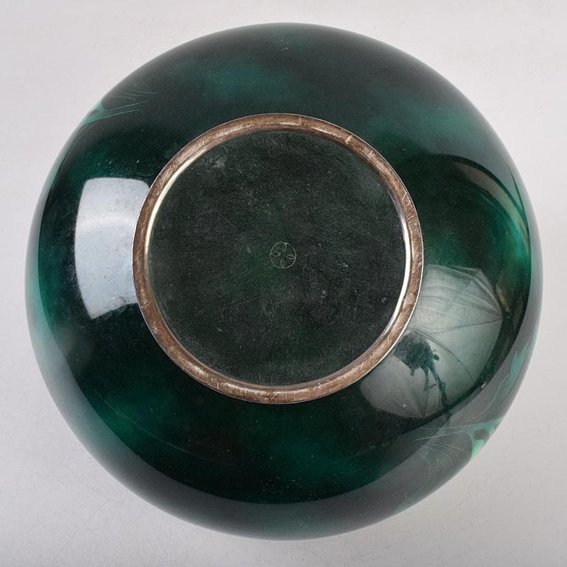 七宝焼　安藤七宝店　SILVER刻印　翡翠釉　花文　花瓶　共箱　M　R8879B