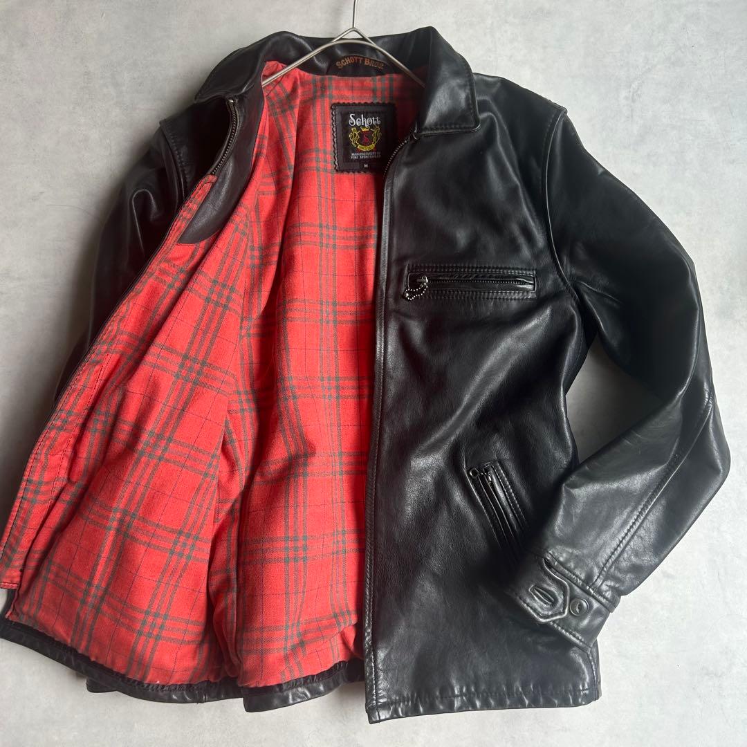 ショット トラッカージャケット レザージャケット シングル 牛革 チェック M