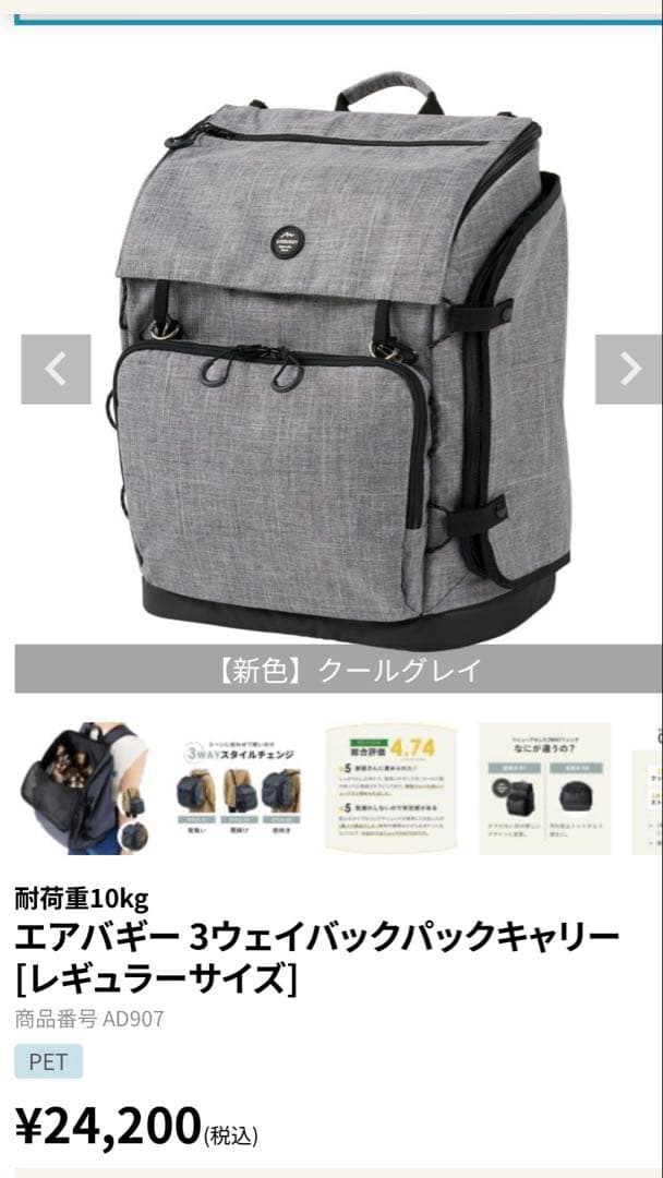 エアバギー 3ウェイバックパックキャリー [レギュラーサイズ]