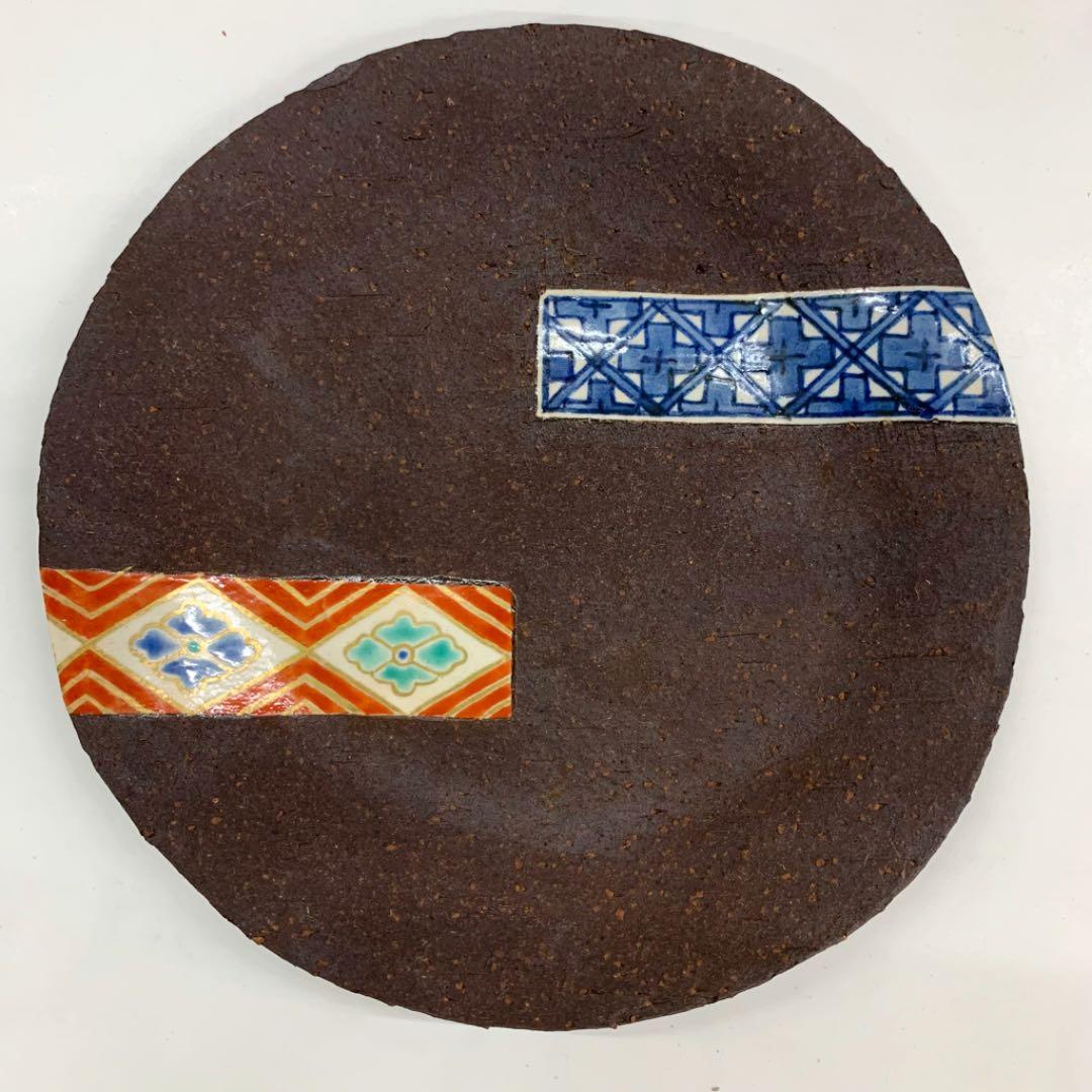 【銘々皿　九谷焼　象嵌色絵】中村梅山　共箱