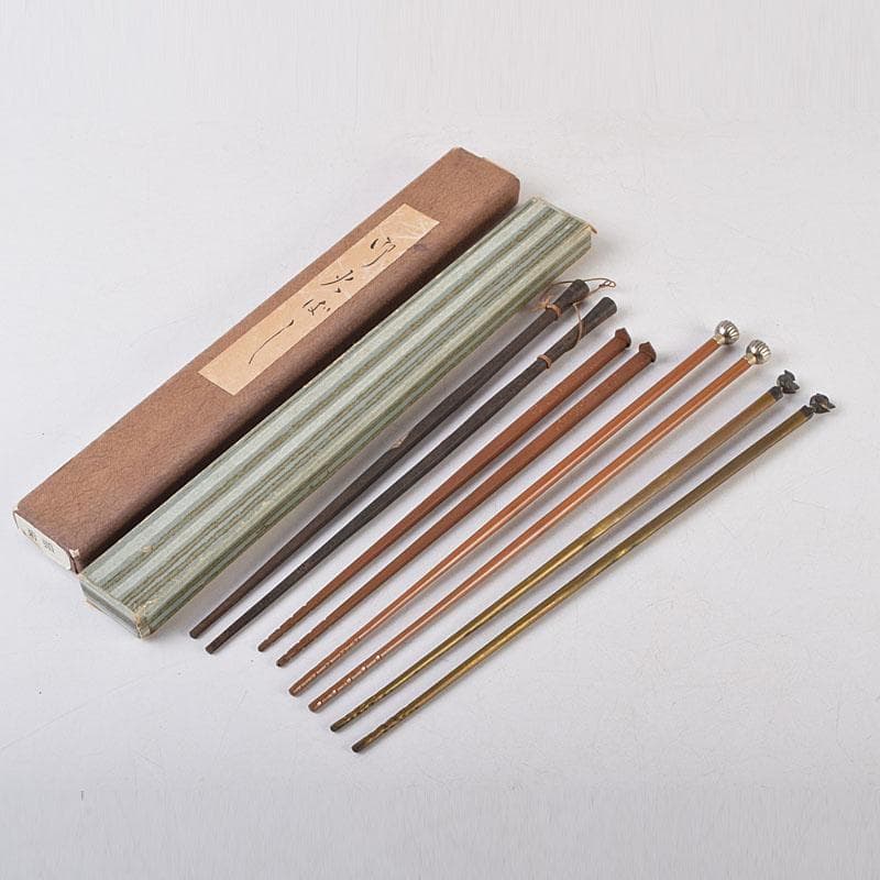 茶道具　古銅　菊鳥頭火箸　古鉄　火箸など　四種四組　C　8563