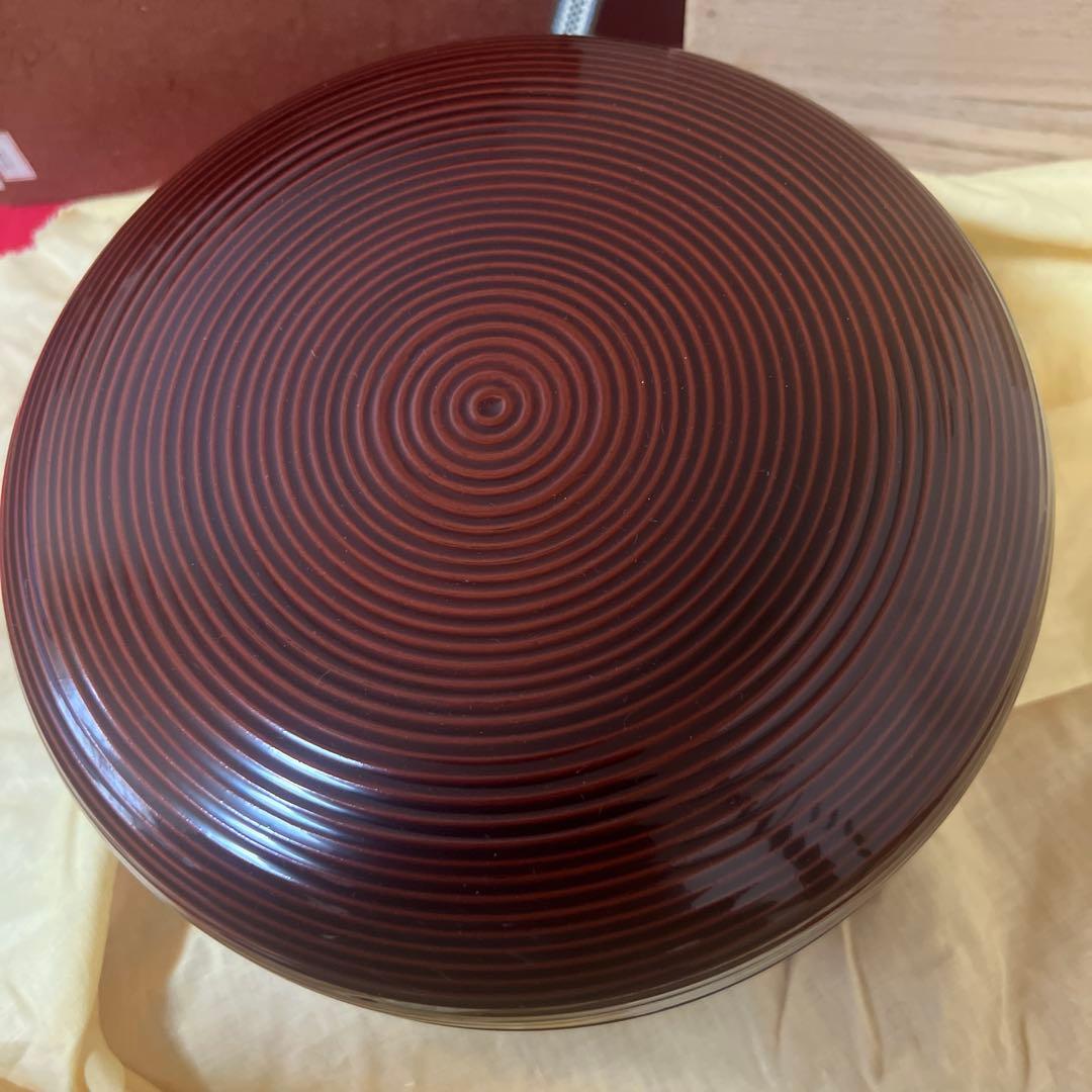 未使用品　中村宗悦　溜塗千筋　海松貝蒔絵　金次　食籠　供箱　共布