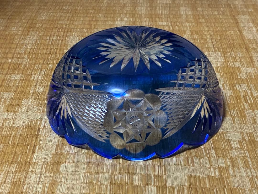 切子ガラス 江戸切子 薩摩切子 コバルトブルー カットガラスボウル ガラス鉢