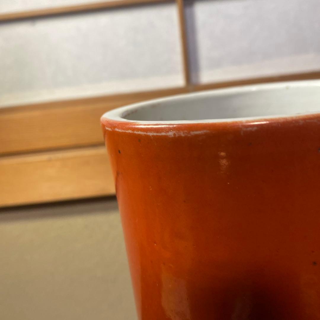 中国古玩　血赤珊瑚色筆頭　28cm11cm