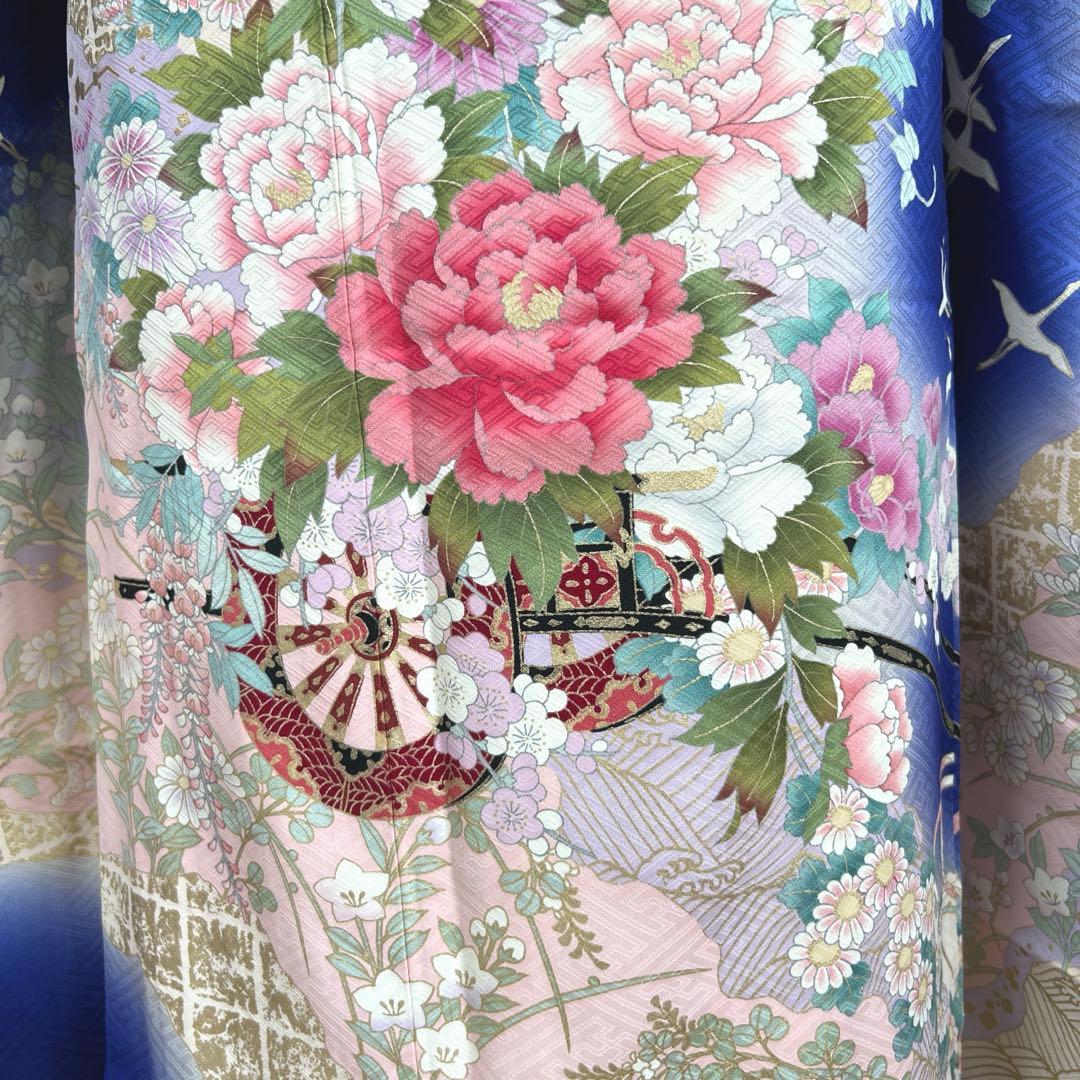 467 振袖フルセット 正絹 濃青 ブルー やまと誂え 金彩 暈し染め 華やか