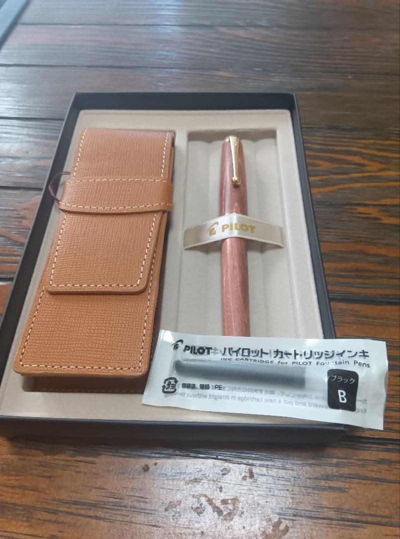 PILOT 木目調 万年筆 Bペン先 ケース付