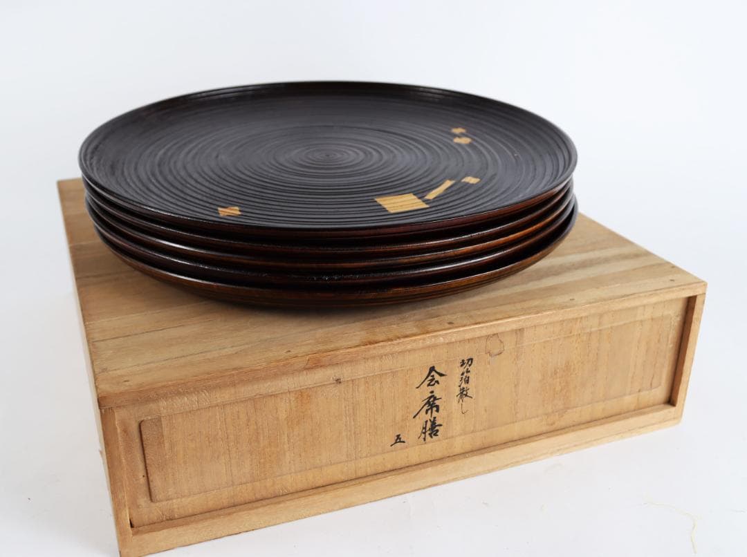 平安堂 　高級漆器 切箔散し　会席膳 五客　茶道具　盆